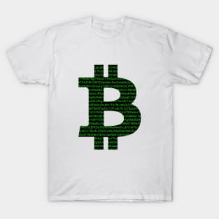 Bitcoin symbol BTC cryptography green computer code T-Shirt